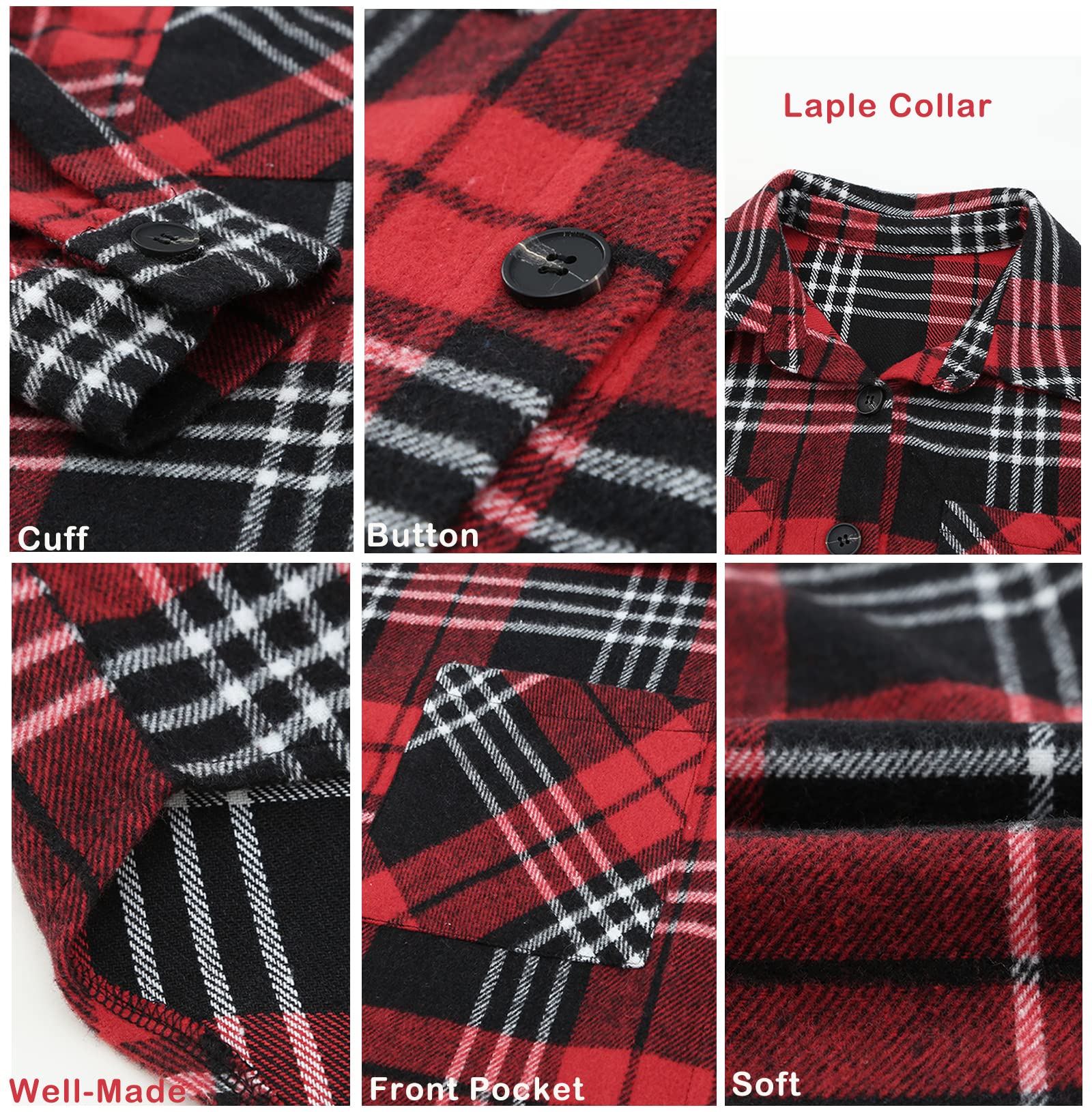 BTFBM Women's Long Sleeve Button Down Jackets Plaid Flannel Shirts Tops Casual Lapel V Neck Oversized Shackets Blouses Top (X-Large, Plaid Print Red)