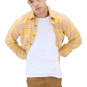 GAP mens Untucked Flannel Button Down Shirt, Yellow Beige Plaid, X-Small US