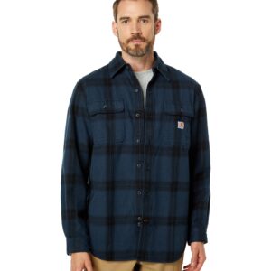 Carhartt Loose Fit Heavyweight Flannel Long Sleeve Plaid Shirt Night Blue LG (Reg)