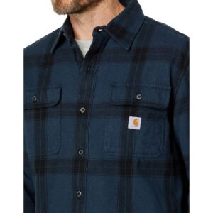 Carhartt Loose Fit Heavyweight Flannel Long Sleeve Plaid Shirt Night Blue LG (Reg)