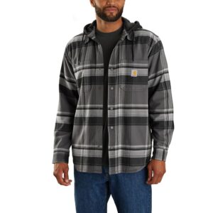 carhartt men's rugged flex relaxed fit flannel fleece lined hooded shirt jac, black