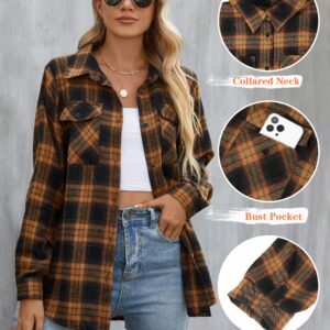 Blooming Jelly Women's Flannel Shirts Plaid Shacket Button Down Collared Business Casual Blouse 2023 Fall Roll Up Long Sleeve Tops (Yellow,Small)