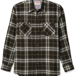 Wrangler Authentics mens Long Sleeve Flannel Button Down Shirt, Rosin, Small US