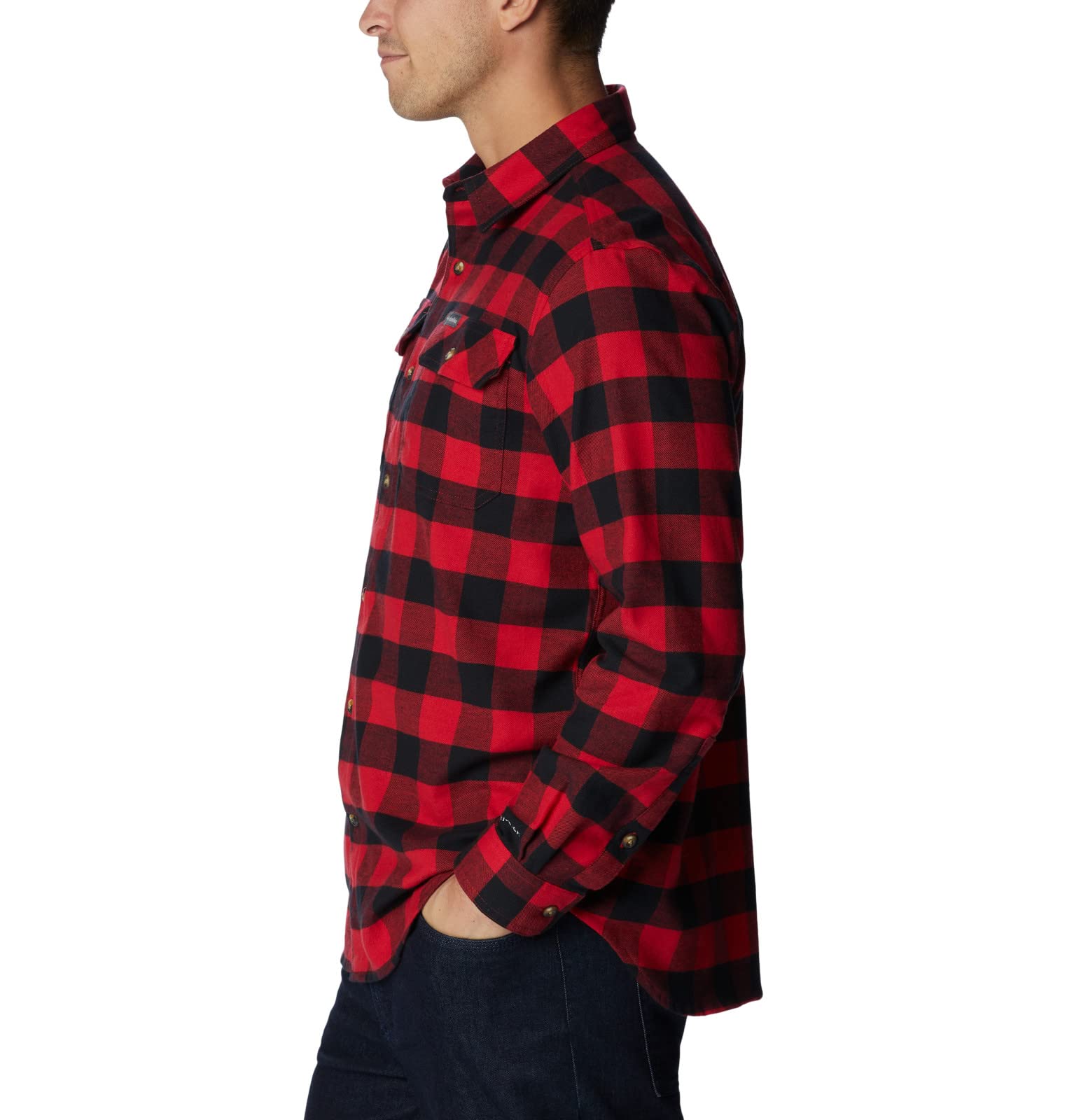 Columbia mens Flare Gun Stretch Flannel, Mountain Red Twill Buffalo Check, Large