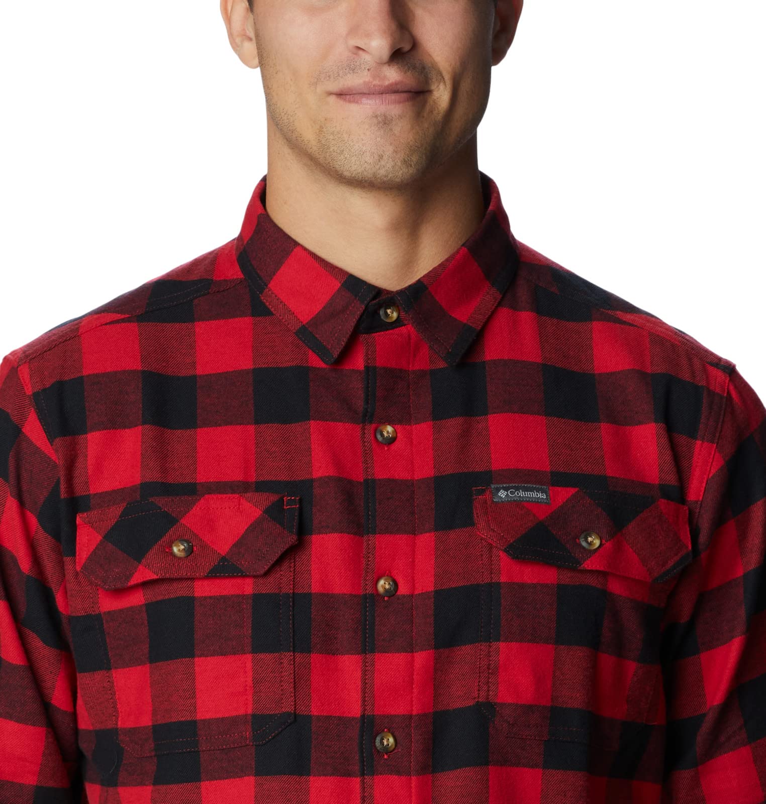 Columbia mens Flare Gun Stretch Flannel, Mountain Red Twill Buffalo Check, Large