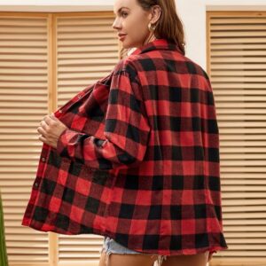 Damipow Flannel Shirt Women Long Sleeve Fall Blouse Ladies Casual Top Cute Clothes,Redt91,M