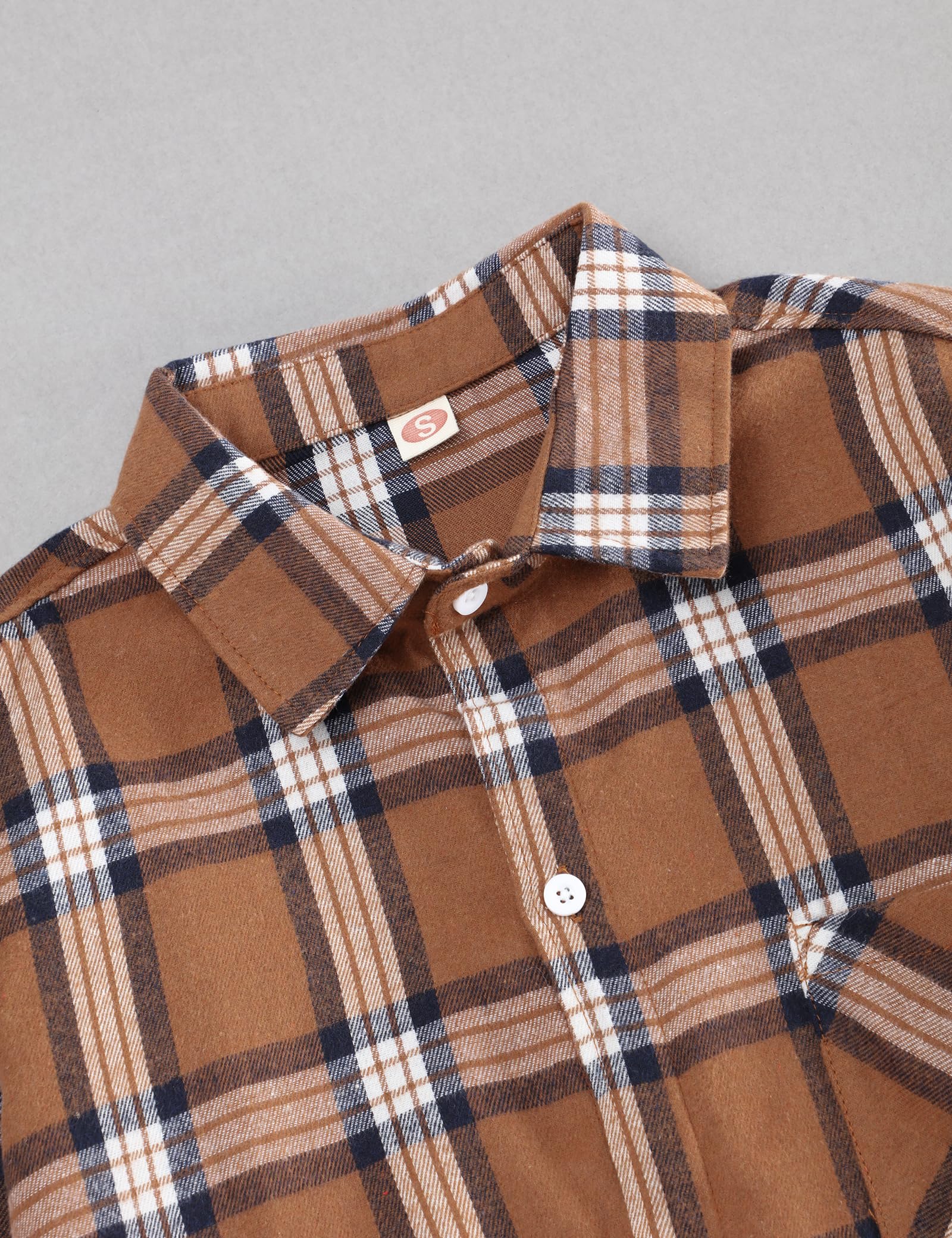 Fuermos Button Down Shirt Men Plaid Shirts Brown XL