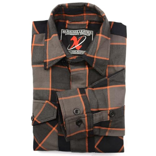 Milwaukee Leather MNG11648 Men's Grey with Brown and Orange Long Sleeve Cotton Flannel Shirt - 2X-Large