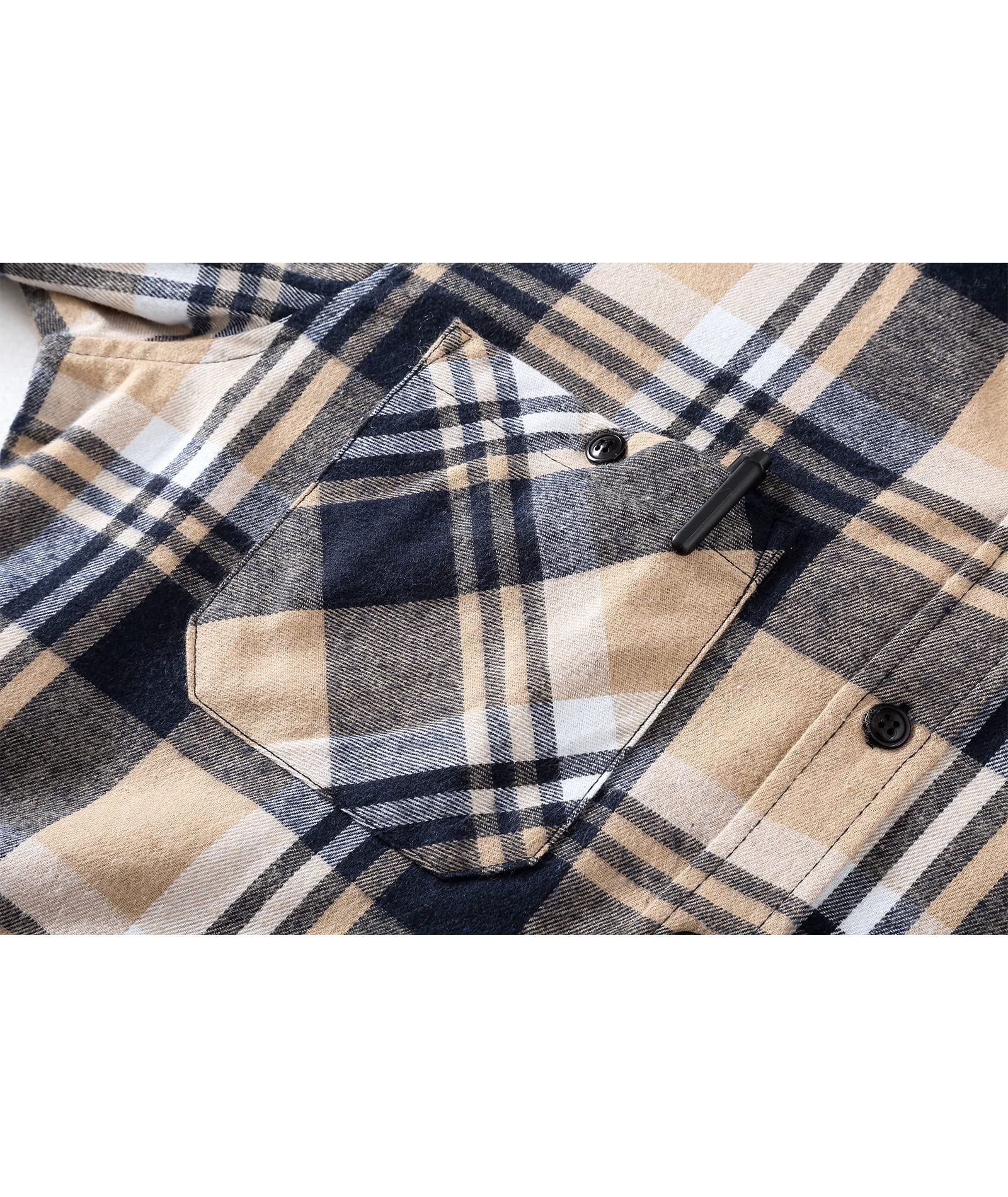 SWISSWELL Mens Flannel Hoodie Shirts Long Sleeve Fashion Plaid Jackets Button Down Shirts Navy Beige L