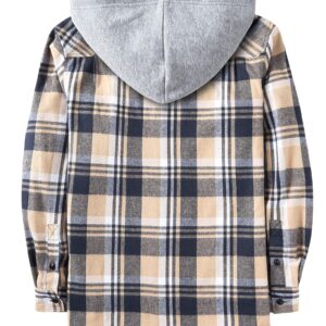 SWISSWELL Mens Flannel Hoodie Shirts Long Sleeve Fashion Plaid Jackets Button Down Shirts Navy Beige L