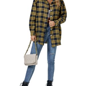 LYANER Women's Long Sleeve Plaid Collar Button Down Boyfriend Shirt Blouse Top Yellow and Blue Large