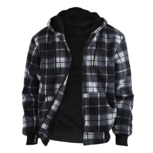 Facitisu Men's Plaid Fleece Jackets Warm Winter Workout Casual Flannel Lined Full Zip Hoodie Plus Size S-5XL