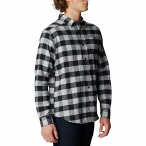 Columbia Men's Cornell Woods Flannel Long Sleeve Shirt, Grey Buffalo Check, Large