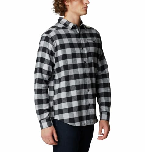 Columbia Men's Cornell Woods Flannel Long Sleeve Shirt, Grey Buffalo Check, Large