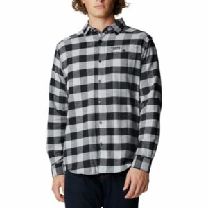 Columbia Men's Cornell Woods Flannel Long Sleeve Shirt, Grey Buffalo Check, Large