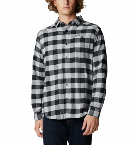 Columbia Men's Cornell Woods Flannel Long Sleeve Shirt, Grey Buffalo Check, Large