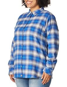 dickies women's long sleeve flannel shirt, ombre blue grey plaid, medium