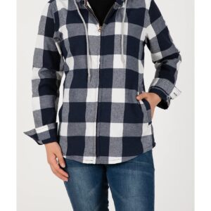 Plaid Flannel Shirts for Women Hooded Flannel Shirt oversized Zip Up Flannel Hoodies Fall Flannel Shacket Blue White XXL