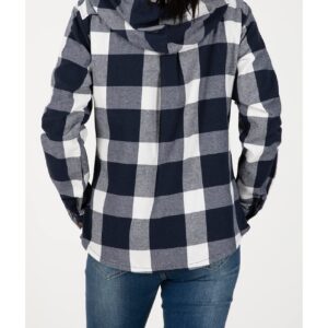 Plaid Flannel Shirts for Women Hooded Flannel Shirt oversized Zip Up Flannel Hoodies Fall Flannel Shacket Blue White XXL