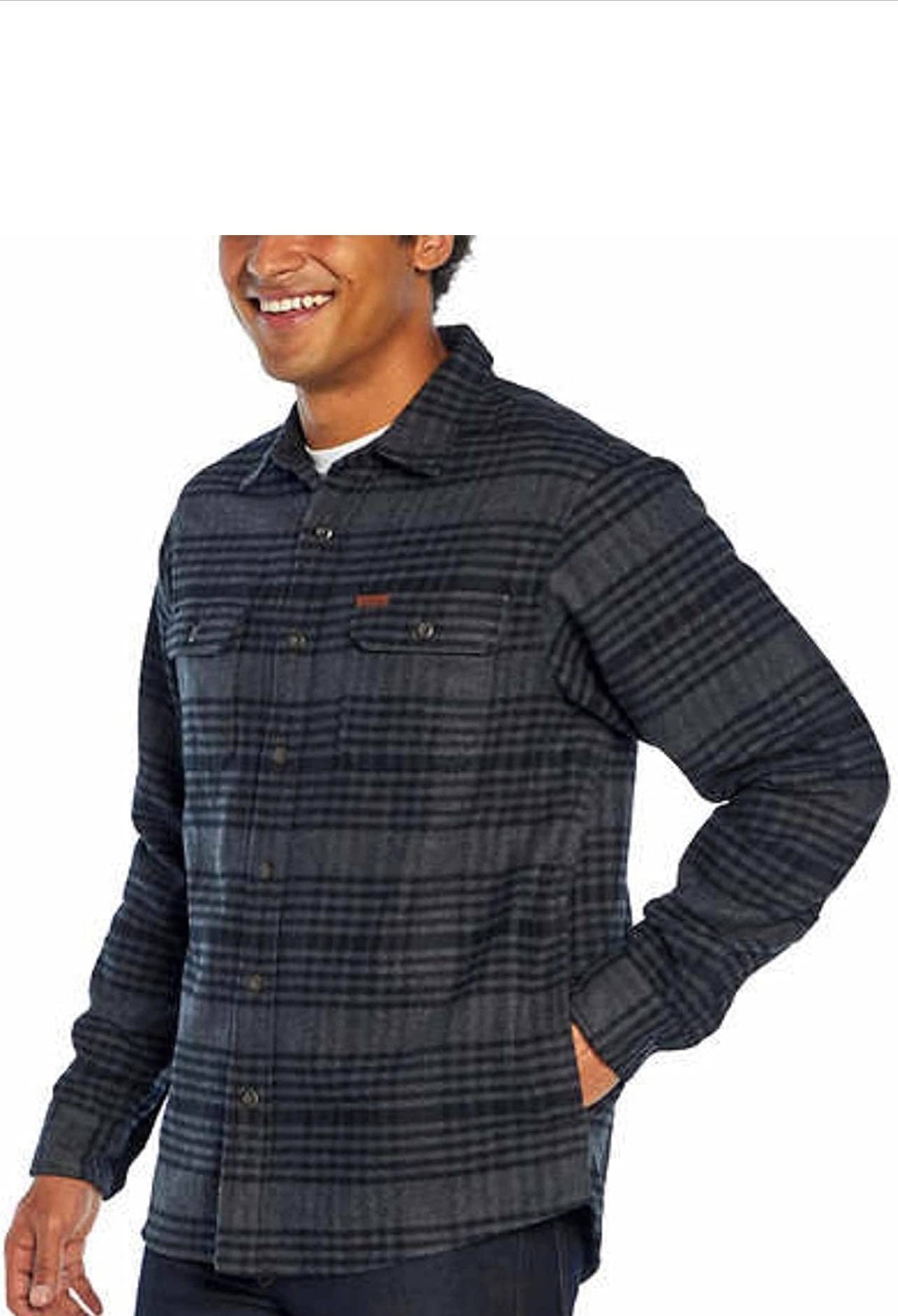 Orvis Big Bear Heavyweight Double Brushed Flannel Button Down Shirt with Hand Warmer Pockets (as1, Alpha, l, Regular, Regular, Black,Gray)