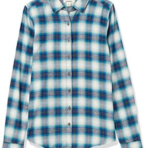 Goodthreads Women's Brushed Flannel Drop-Shoulder Long-Sleeve Shirt, Blue White Tartan, Large