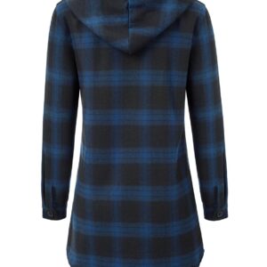 GRACE KARIN Womens's Long Sleeve Plaid Shirts Flannels Cotton Check Hooded Shirt S Blue