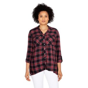 ruby rd. womens flannel top blouse, black multi, small us