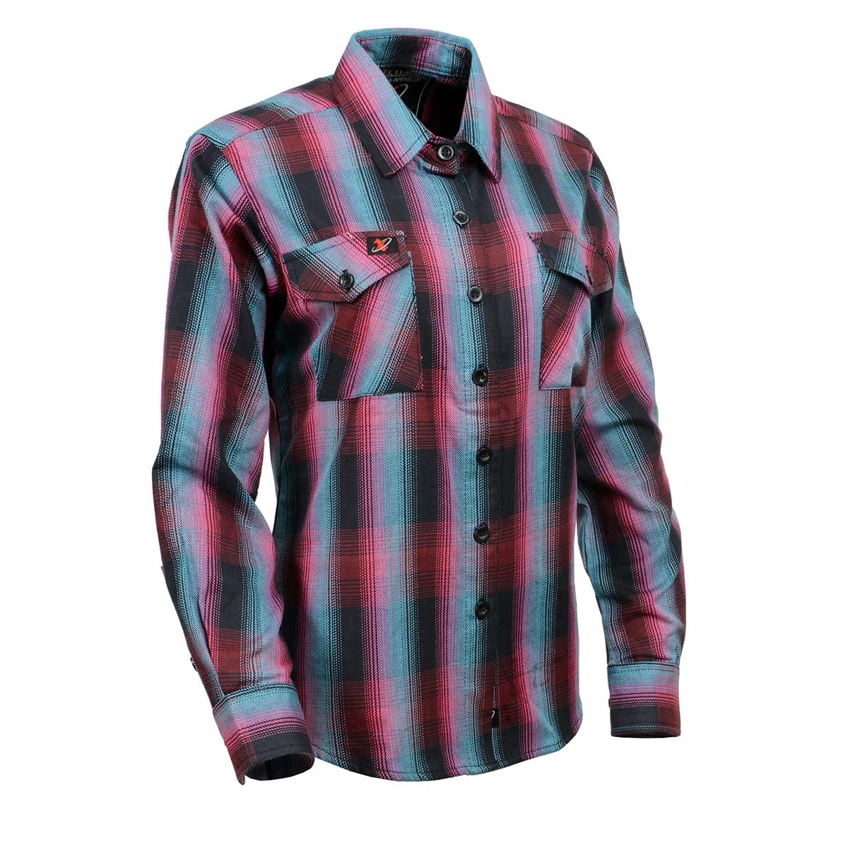 Milwaukee Leather MNG21612 Women's Black and Pink with Blue Long Sleeve Cotton Flannel Shirt - 3X-Large