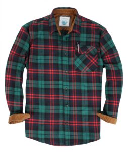 gioberti men's brushed flannel 100% cotton plaid checkered shirt with corduroy contrast, green/red, medium