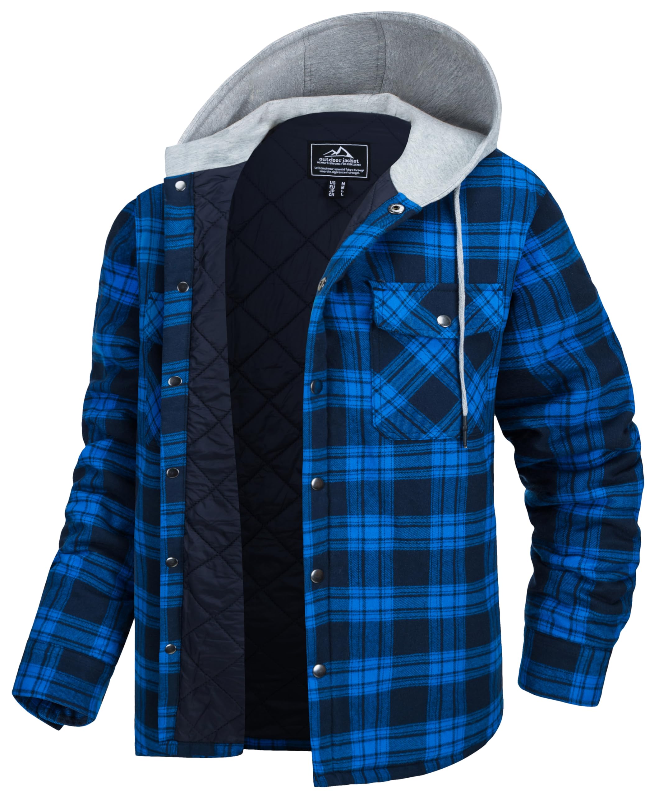 MAGCOMSEN Men's Flannel Shirt Jacket with Hood for Men Long Sleeve Hoodie Jacket Flannel Lined Plaid Button Down Shirts Casual Unisex Jacket