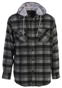 gioberti men's removable hoodie plaid checkered flannel shirt, black/charcoal/gray, medium