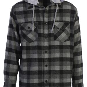 Gioberti Men's Removable Hoodie Plaid Checkered Flannel Shirt, Black/Charcoal/Gray, Medium