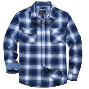 TACVASEN Men's Flannel Shirts Long Sleeve Casual Button Down Regular Fit Plaid Shirts Blue L