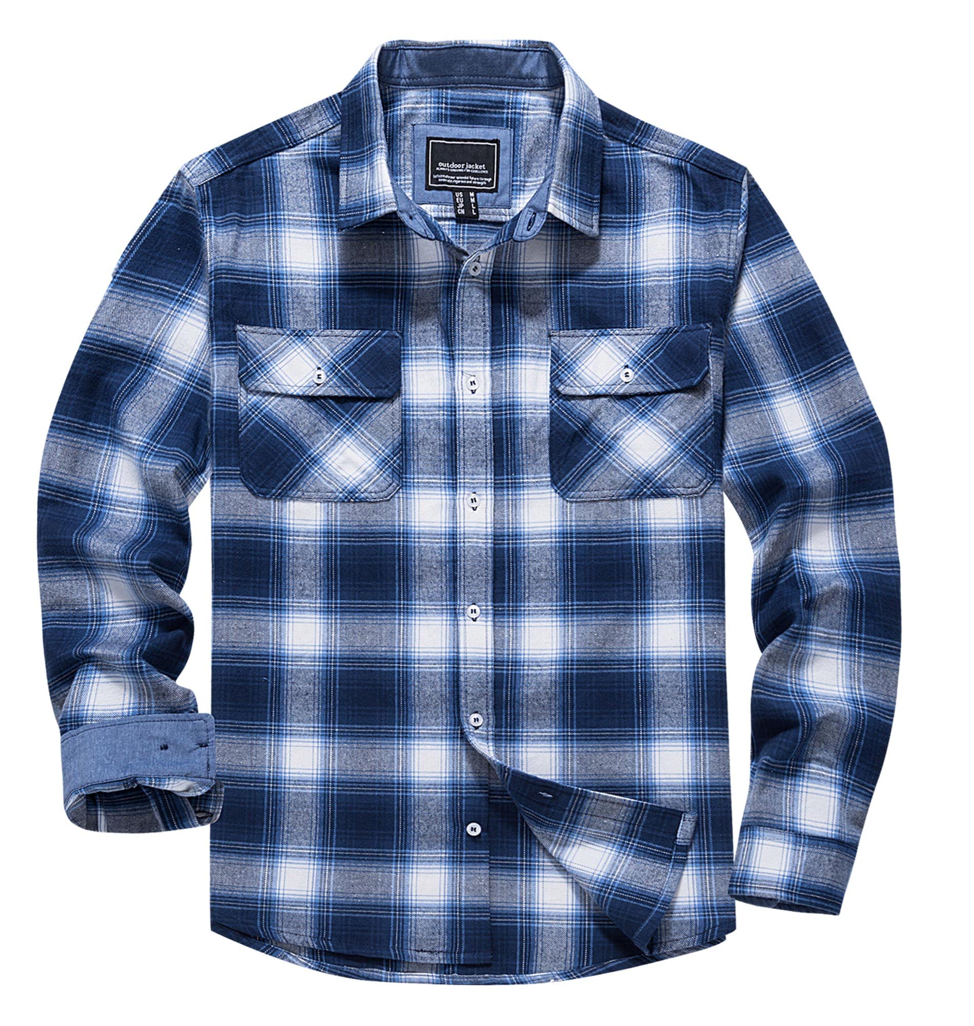 TACVASEN Men's Flannel Shirts Long Sleeve Casual Button Down Regular Fit Plaid Shirts Blue L