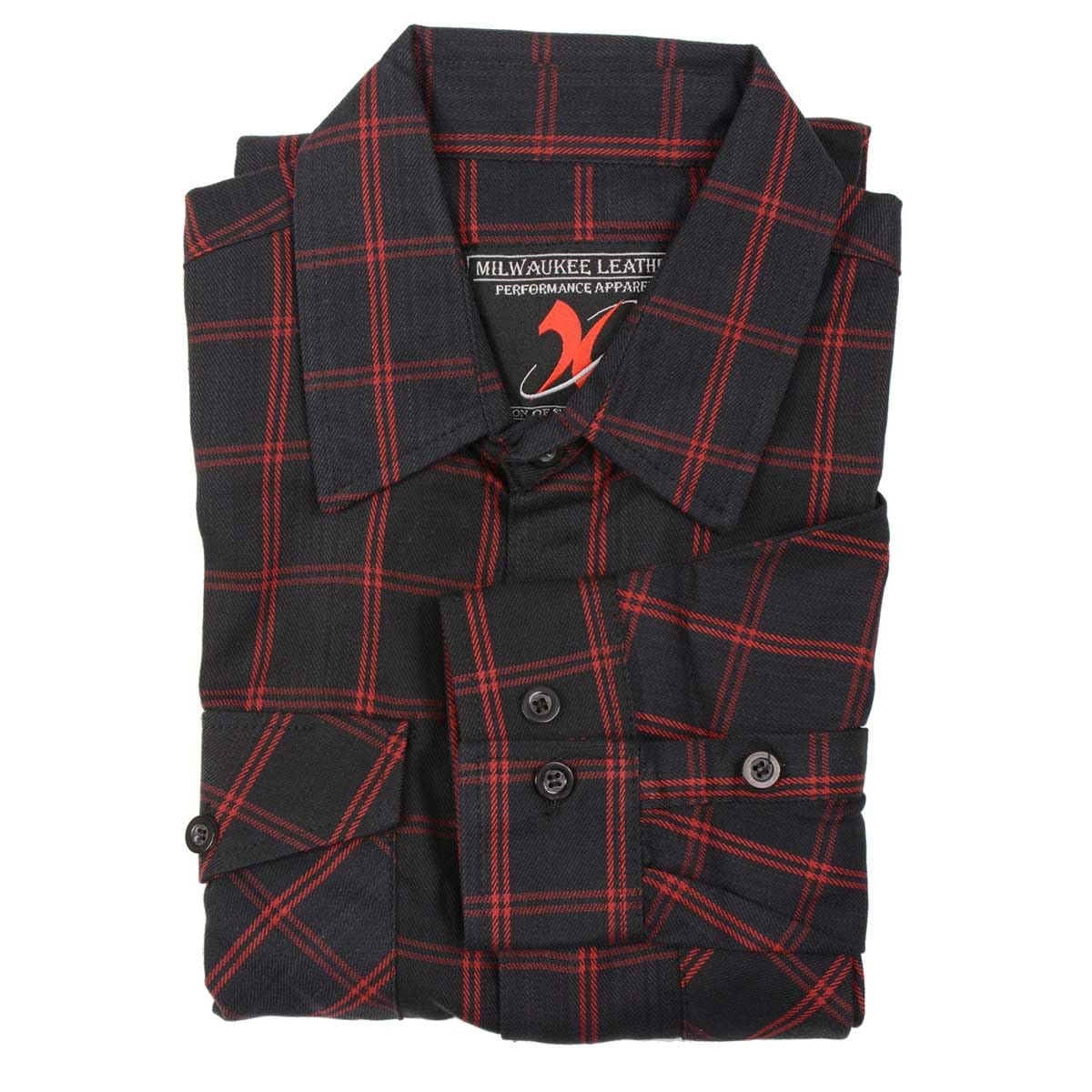 Milwaukee Leather MNG11665 Men's Black and Red Long Sleeve Cotton Flannel Shirt - X-Large