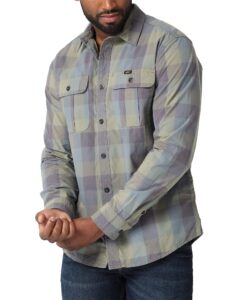 lee men's working west relaxed fit long sleeve shirt, deep lichen green plaid, large