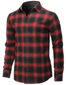 h2h mens casual slim fit check patterned shirts long sleeve redblack us s/asia m (cmtstl144)