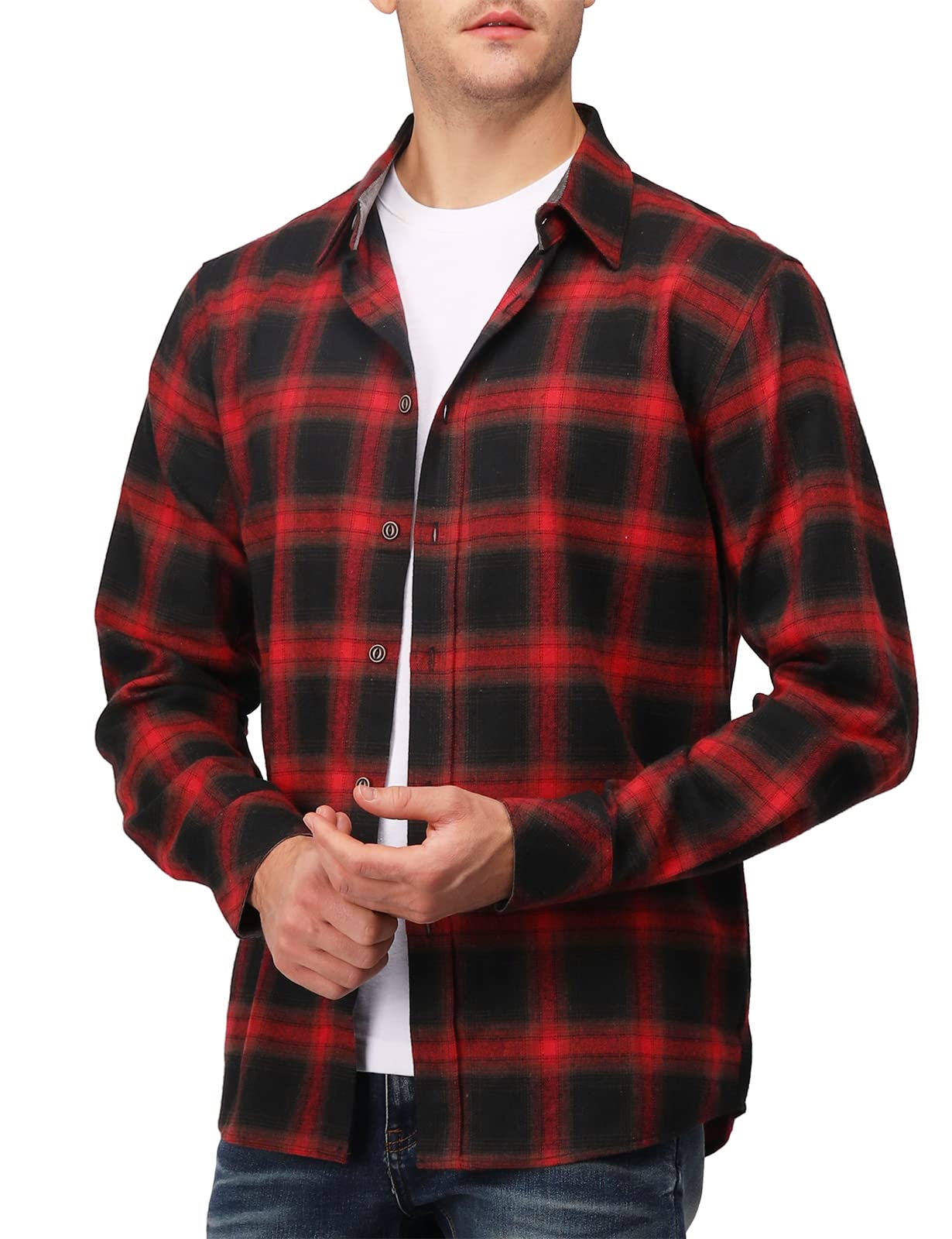 H2H Mens Casual Slim Fit Check Patterned Shirts Long Sleeve REDBLACK US S/ASIA M (CMTSTL144)