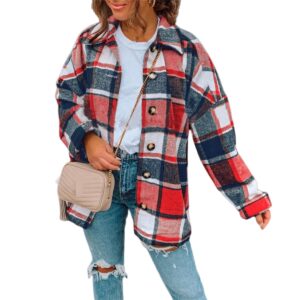 Womens Flannel Shirts Roll Up Long Sleeve Plaid Shirt Collared Button Down Gingham Casual Top