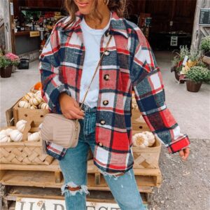 Womens Flannel Shirts Roll Up Long Sleeve Plaid Shirt Collared Button Down Gingham Casual Top