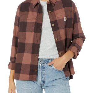 Carhartt Women's Rugged Flex Loose Fit Midweight Flannel Long-Sleeve Plaid Shirt, BlackBerry, Large