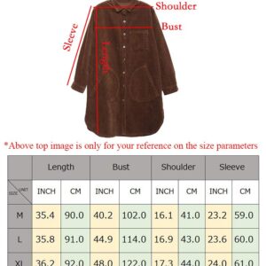 Minibee Women's Corduroy Shirt Coats Long Sleeve Button Down Blouses Tops with Pockets Coffee M