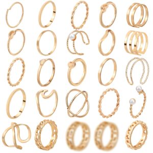 ONESING 18-25 Pcs Knuckle Rings for Girls Stackable Bohemian Retro Vintage Joint Finger Rings Gold Rings Set for Women Men Hollow Carved Flowers Crystal Rings