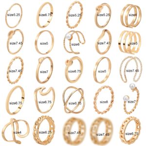 ONESING 18-25 Pcs Knuckle Rings for Girls Stackable Bohemian Retro Vintage Joint Finger Rings Gold Rings Set for Women Men Hollow Carved Flowers Crystal Rings