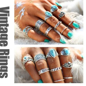 17 MILE 82 Pcs Vintage Silver Knuckle Rings Set for Women, Bohemian Stackable Joint Finger Rings, Retro Stone Crystal Stacking Midi Rings Pack (Silver)