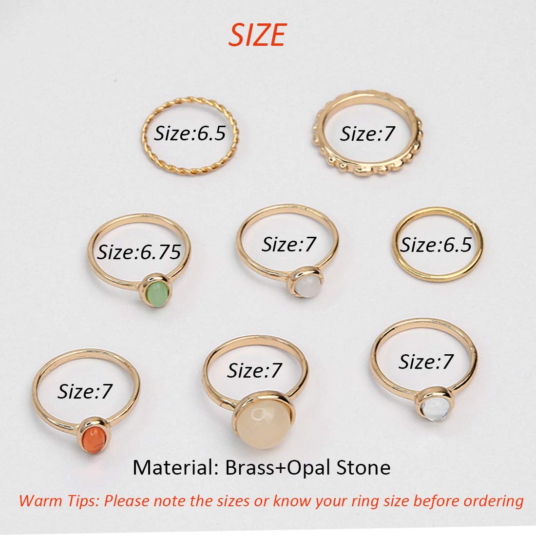 ItsStarred 8pcs Gold Stone Knuckle Ring Set for Women Vintage Stackable Midi Finger Rings Set