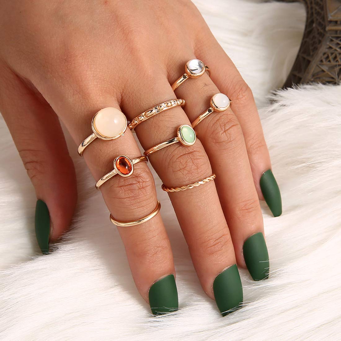 ItsStarred 8pcs Gold Stone Knuckle Ring Set for Women Vintage Stackable Midi Finger Rings Set