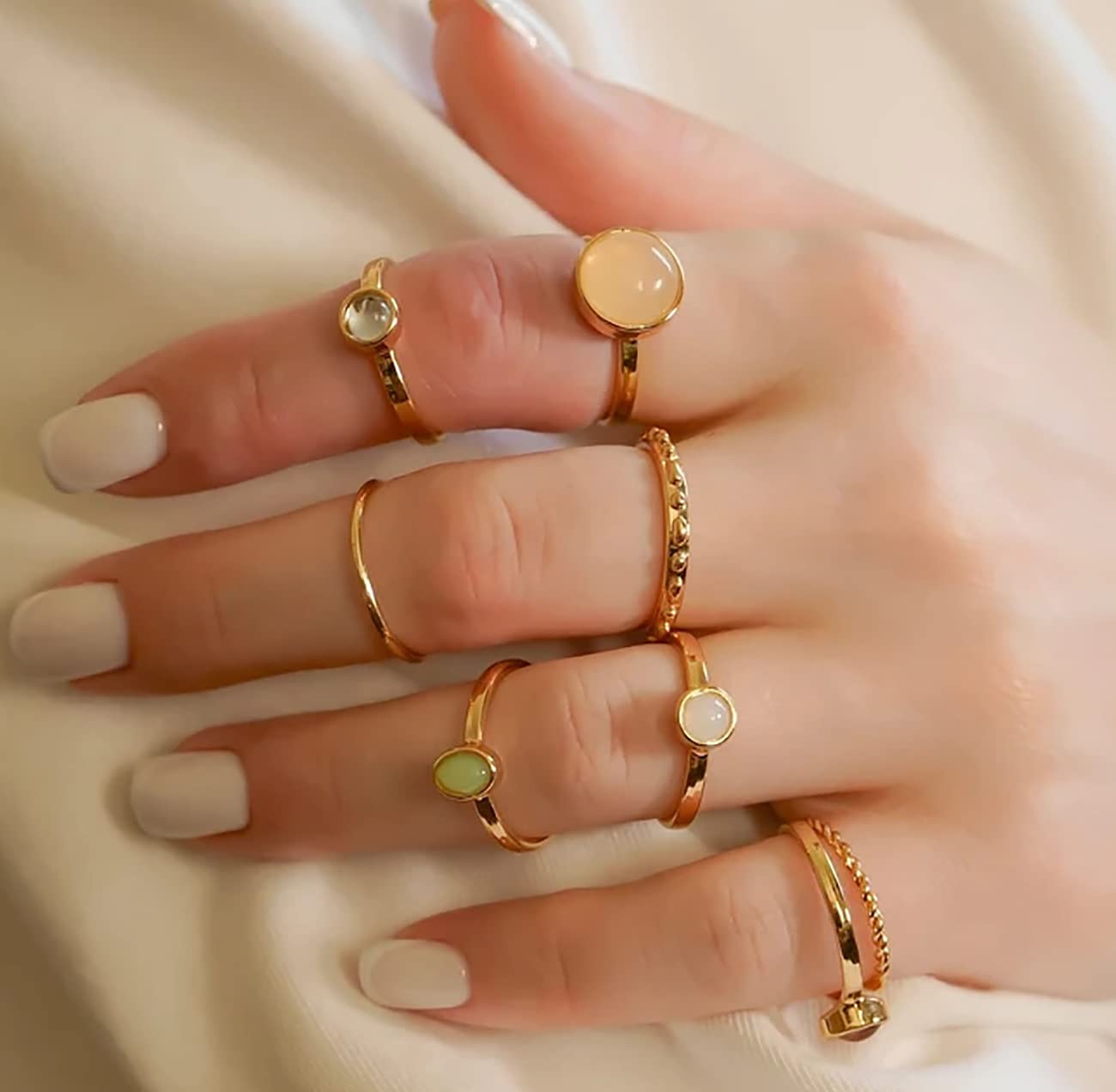 ItsStarred 8pcs Gold Stone Knuckle Ring Set for Women Vintage Stackable Midi Finger Rings Set