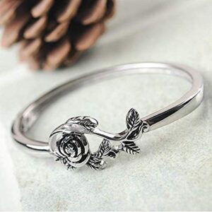 JESMING Tiny Rose Flower Silver Ring, Stacking Rings for Women Small Dainty 925 Silver Plated Ring Delicate Everyday Ring for Women Minimalist Personalized Jewelry (Size:7)