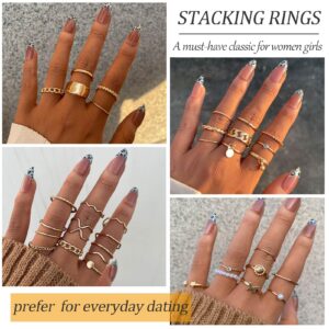 YEEZII 68 Pcs Gold Knuckle Rings Set for Women, Stackable Rings Boho Joint Finger Midi Rings Hollow Carved Crystal Stacking Rings Pack